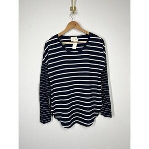 Anthropologie T.la Small S Mixed Striped Long Sleeve Top Navy White Sample